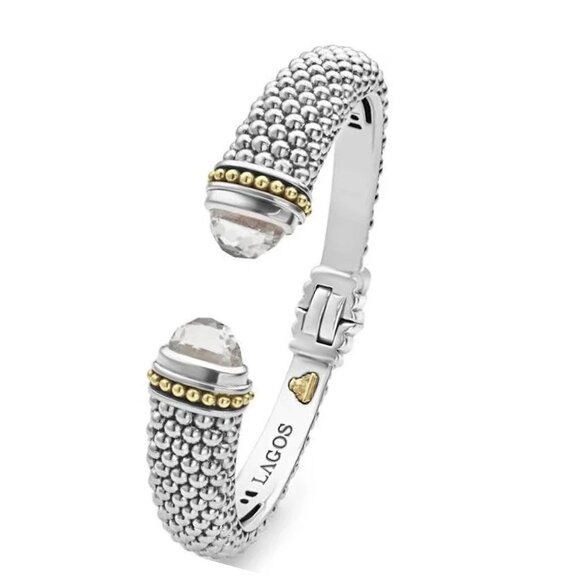 Lagos Rittenhouse White Topaz Cuff Bracelet 12mm Sterling Silver 18k Gold Sz 7/M - Picture 15 of 15